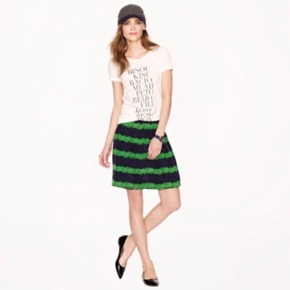 J.Crew Navy & Green Pleated Aline Beanstalk Skirt - Picture 2 of 6